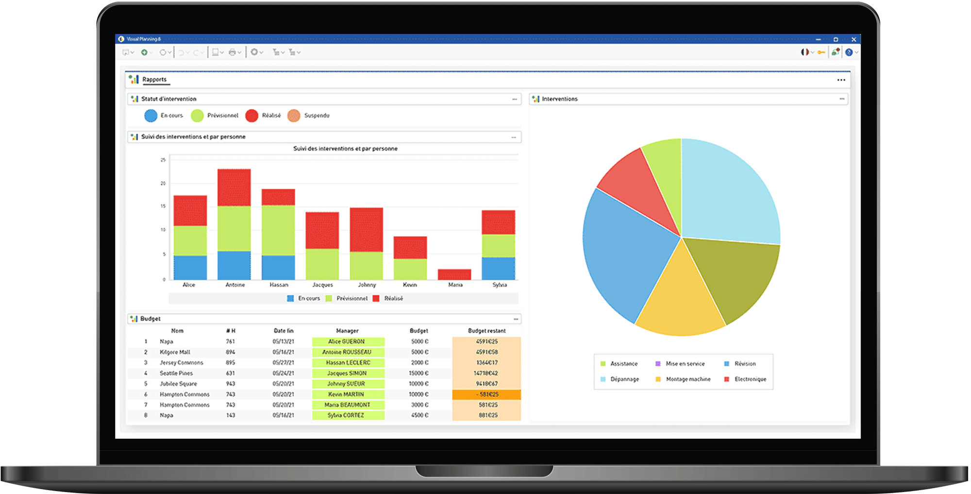 Interface du logiciel VP sur le planning bureau d'étude